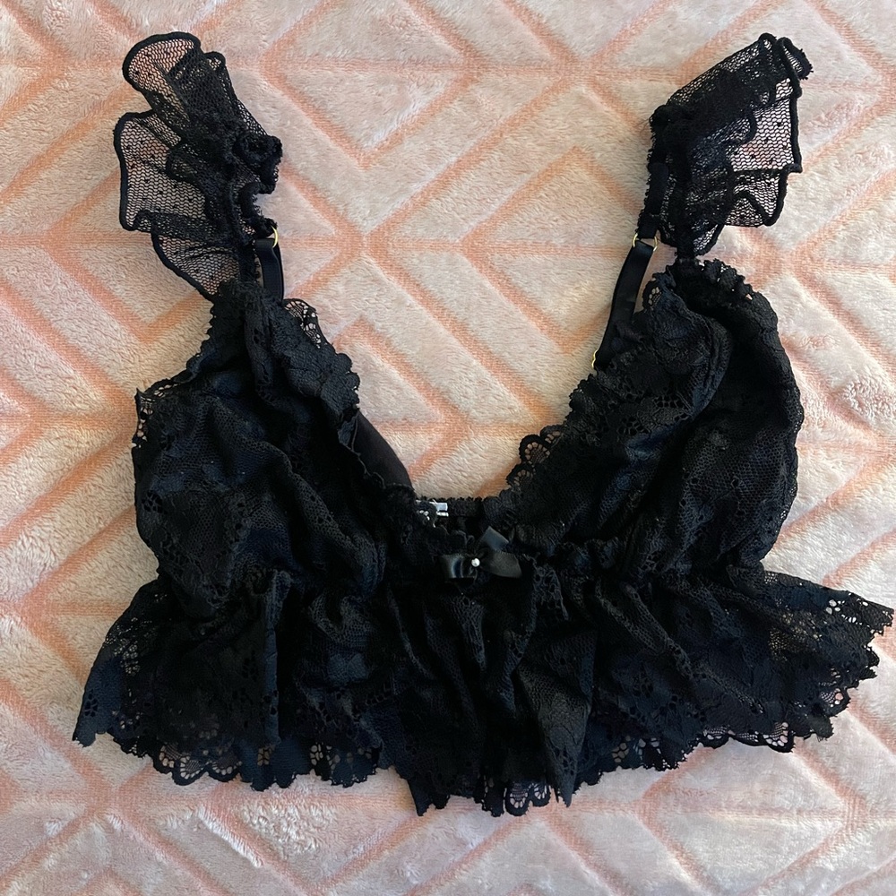 Urban Outfitters Lacy black bralette with ruffle sleeves